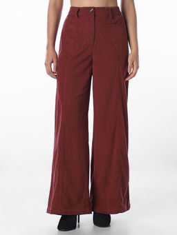 ONLY - Women Brown Stripes Polyester Trouser
