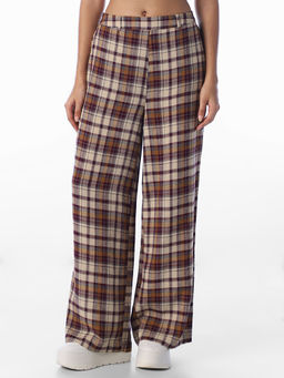 ONLY - Women Brown Checks Viscose Blend Trouser