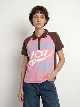 ONLY - Women Multi-Color Typography Cotton Polo T-Shirt