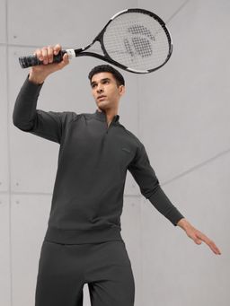 Technosport - Men Mock Neck Slim Fit Solid Active Out Sweatshirt with Elastoplus for Gym