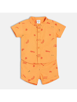 MINI KLUB - Poplin Half Sleeve Printed Shirt with Short Orange (Set of 2)