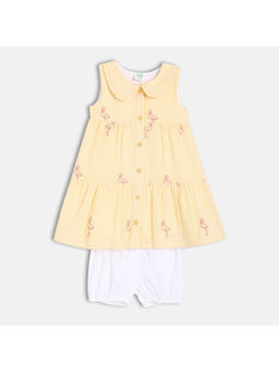 MINI KLUB - Cotton Sleeveless Duck Printed Mini Dress with Bloomer Orange (Set of 2)