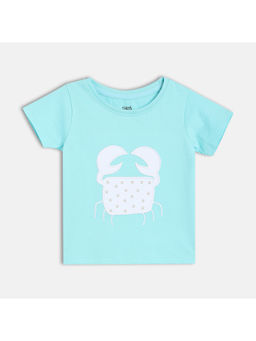 MINI KLUB - Cotton Half Sleeves Applique Studded T-Shirt Blue