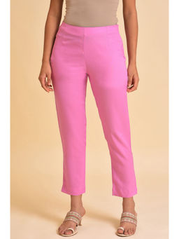 W - Light Pink Solid Straight Slim Pant