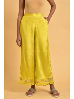 W - Yellow Parallel Pant With Lace And Embroidery