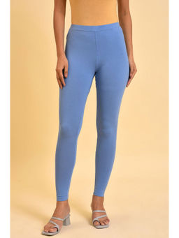 W - Blue Solid Viscose Lycra Tights