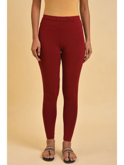 W - Maroon Solid Viscose Lycra Tights
