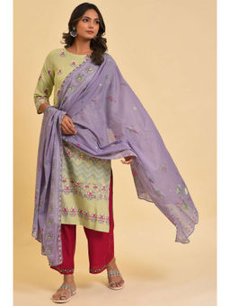 W - Purple Voile Dupatta With Floral Print