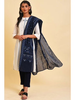 W - Blue Floral Printed Voile Dupatta