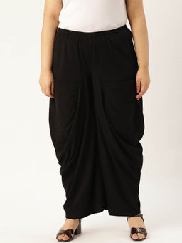 theRebelinme - Plus Size Womens Black Solid Color Knitted Flared Trouser