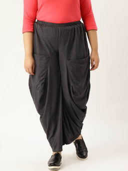 theRebelinme - Plus Size Womens Grey Melange Solid Color Knitted Flared Trouser