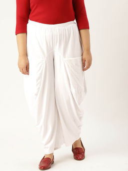 theRebelinme - Plus Size Womens White Solid Color Knitted Flared Trouser