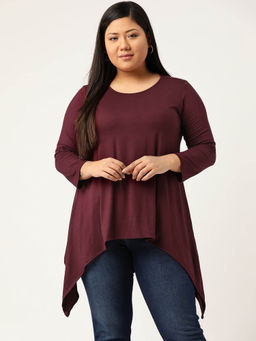 theRebelinme - Plus Size Womens Purple Solid Color Knitted Asymmetrical Top