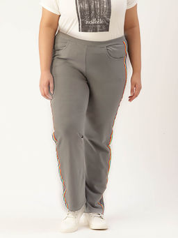 theRebelinme - Plus Size Womens Grey Solid Color Straight Fit Trouser