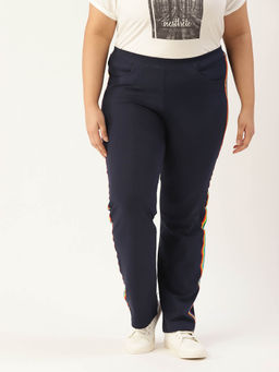 theRebelinme - Plus Size Womens Navy Blue Solid Color Straight Fit Trouser