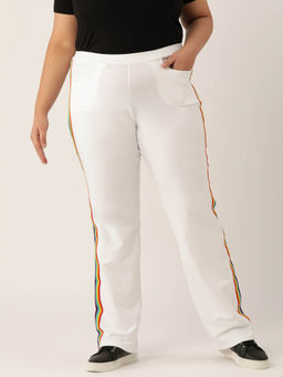 theRebelinme - Plus Size Womens White Solid Color Straight Fit Trouser