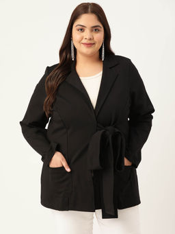 theRebelinme - Plus Size Womens Black Solid Color Tie-up Shrug