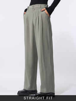 The Souled Store - Pleated Trousers Ice Grey Women Trousers