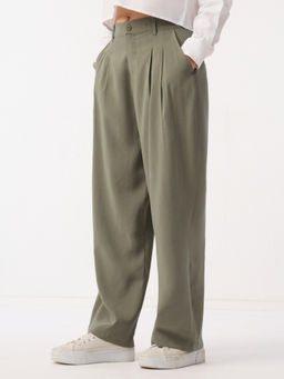 The Souled Store - Pleated Trousers Soft Sage Women Trousers