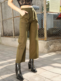 STREET 9 - Wide Leg Olive Trouser