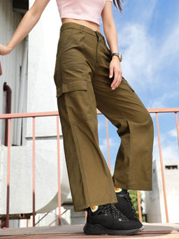 STREET 9 - Wide Leg Olive Trouser