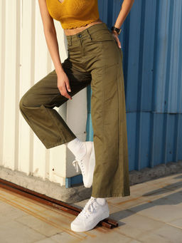 STREET 9 - Wide Leg Olive Trouser