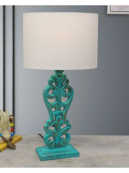 Homesake - Green Sculptural Wood Table Lamp Oval White