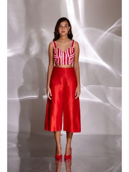 BETRUE - Red Chanderi Silk Wide Leg Culottes
