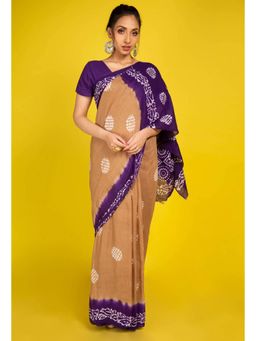 Unnati Silks - Brown Pure Batik Kota Cotton Saree with Unstitched Blouse