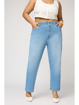 FREAKINS - Dynamic Blue Elasticated Curve Mom Jeans