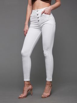 Miss Chase - Womens White Skinny Fit High Rise Stretchable Bleached Denim Jeans