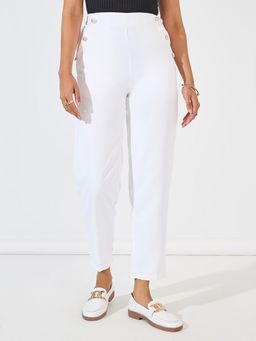 Styli - Women White Highwaist Straight Leg Trouser
