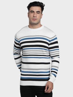 Red Tape - Men's Off-White Striped Acrylic Cotton Sweater