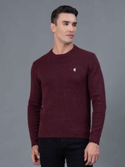 Red Tape - Maroon Self Design Poly Acrylic Spandex Men's Sweater