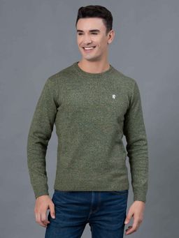 Red Tape - Olive Self Design Poly Acrylic Spandex Men's Sweater