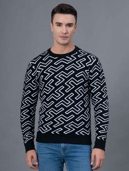 Red Tape - Black Abstract Acrylic Nylon Spandex Men's Sweater