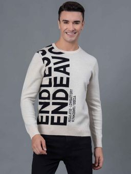 Red Tape - Sand Typographic Print Viscose Poly Nylon Men's Sweater