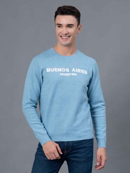 Red Tape - Sky Blue Embroidered Acrylic Nylon Spandex Men's Sweater