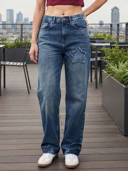 Bewakoof - Women Blue Applique Straight Fit Jeans