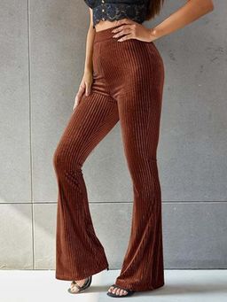 Outzidr - Brown High Waist Fit & Flare Pant