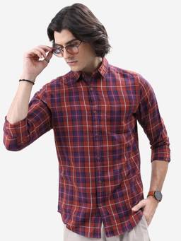 HIGHLANDER - Men Rust Checked Slim Fit Shirt