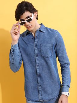 HIGHLANDER - Men Blue Slim Fit Faded Denim Shirt