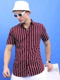 HIGHLANDER - Maroon Slim Fit Cotton Casual Shirt