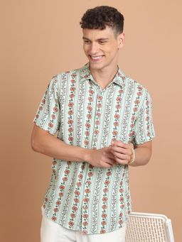 HIGHLANDER - Floral Printed White Slim Fit Casual Shirt