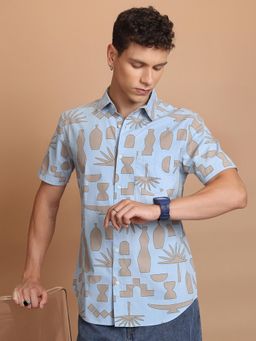 HIGHLANDER - Abstract Printed Cotton Slim Fit Casual Shirt