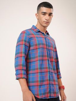 HIGHLANDER - Blue Full Sleeves Checked Slim Fit Shirt
