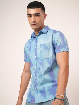 HIGHLANDER - Blue Printed Casual Slim Fit Shirt