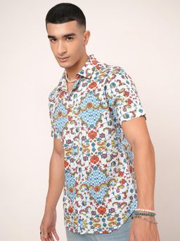 HIGHLANDER - White Floral Printed Casual Slim Fit Shirt