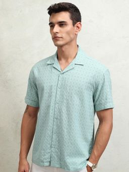 HIGHLANDER - Men Sea Green Textured Relaxed Shirt