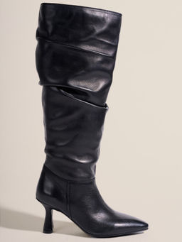 Peach Flores - Women Leather Harrod Long Casual Boots Black